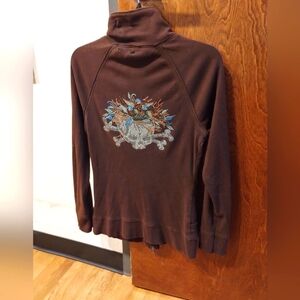 vintage LA INK brown studded skull hoodie